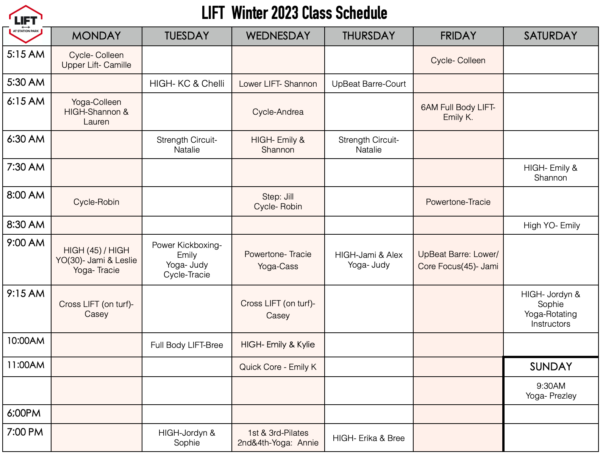 Lift at Station Park - Winter 2023 class schedule