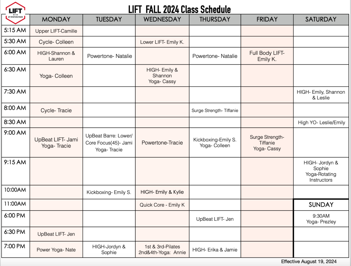 Lift at Station Park - Autumn 2024 class schedule